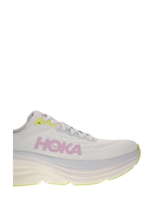 Hoka One One White Bondi 8 Lace-Up Sneakers