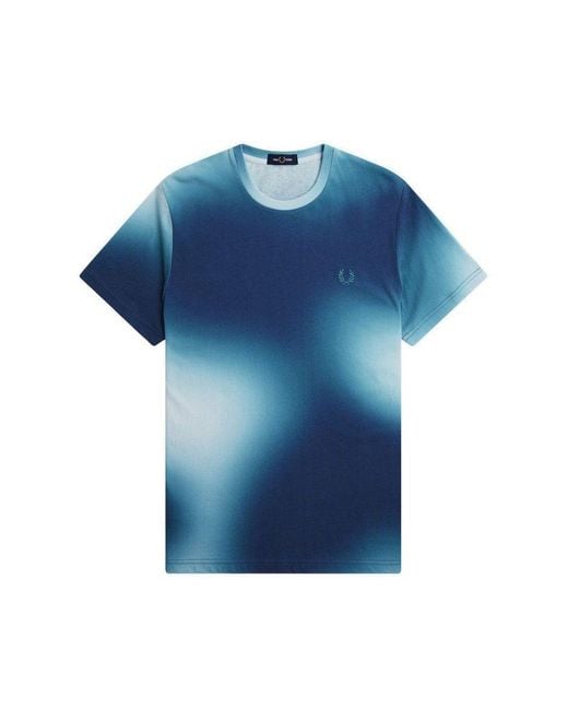 Fred Perry Blue Tie-dyed Crewneck T-shirt for men