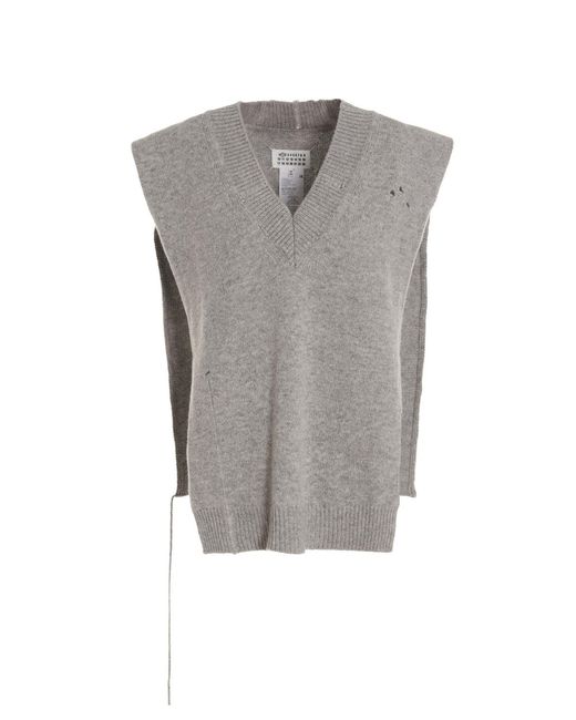 Maison Margiela Gray Distressed Side-slit Knitted Vest