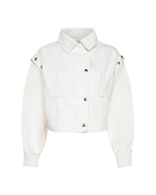 Twinset White Studded Cropped Button-up Jacket