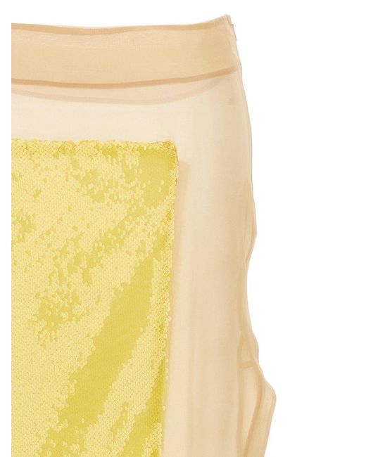 A.W.A.K.E. MODE Yellow Embellished Side-split Maxi Skirt