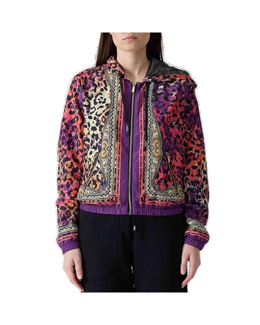 Just Cavalli Red Leopard Print Zip-up Jacket