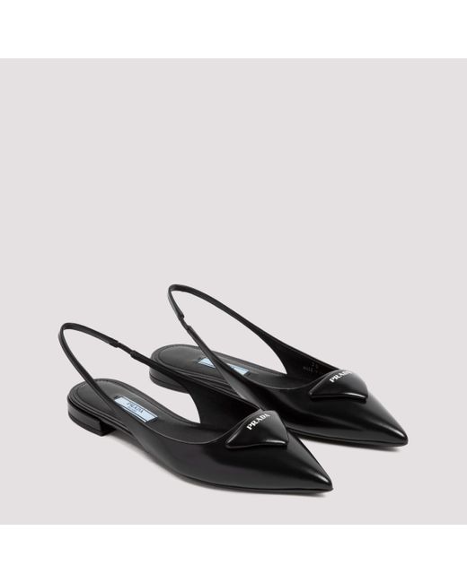 Prada Black Logo-appliqué Slingback Ballerina Flats