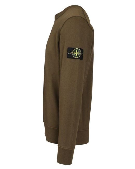 Stone Island Green Cotton Crewneck Sweater Sweatshirts for men