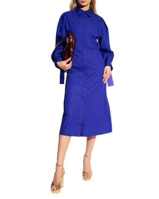 Victoria Beckham Blue Straight Hem Midi Shirt Dress