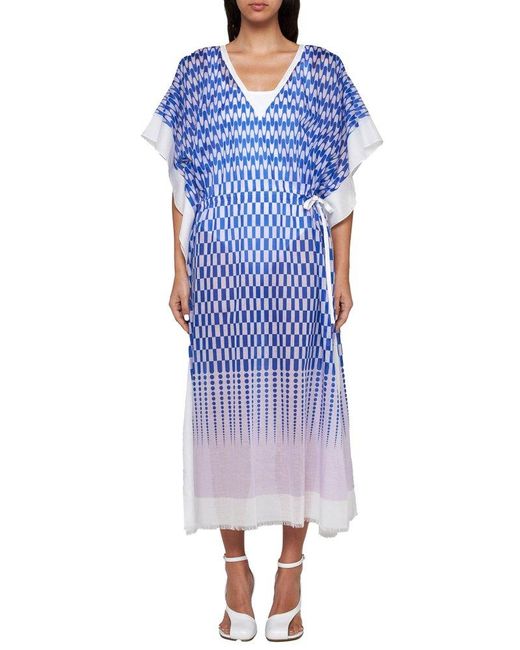 Dries Van Noten Blue Print Cotton-blend Caftan Dress
