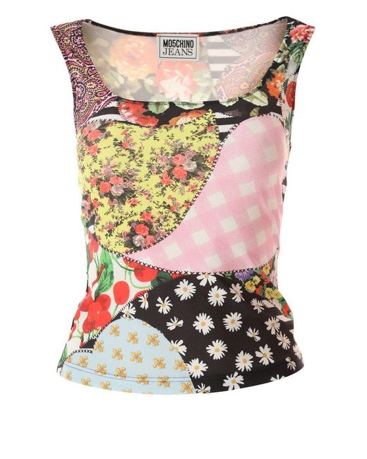 Moschino Pink Jeans Patchwork Designed Top