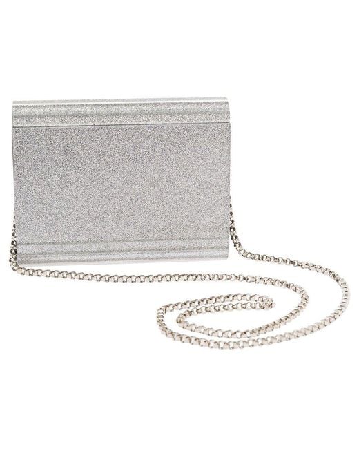 Jimmy Choo Gray Compact Clutch Bag With Chain And Logo Detail