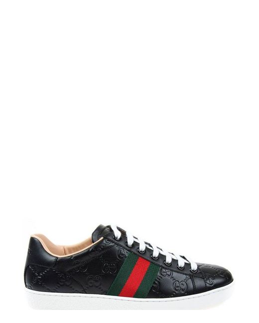 Gucci Black Ace Logo Embossed Sneakers