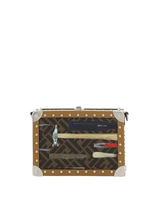 Fendi Gray Tools Printed Embellished Suitcase for men