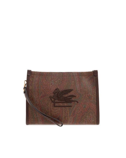 Etro Brown Paisley Jacquard Zipped Clutch Bag for men