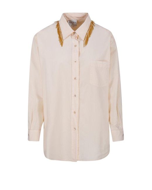 Forte Forte White Jewel Fringed Long-sleeved Shirt
