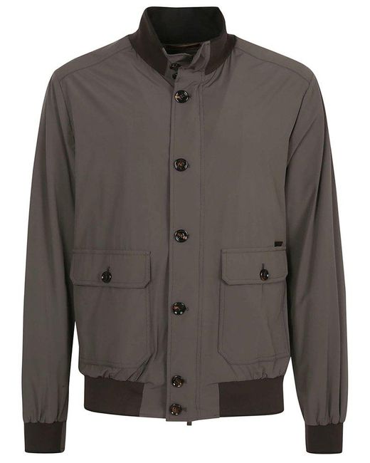 Moorer Gray Button-up Zipped Bomber Jacket for men