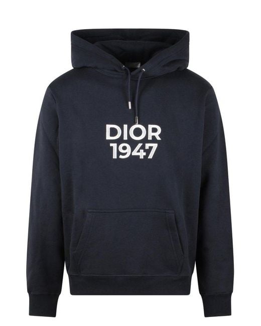 Dior Blue Logo Printed Drawstring Hoodie for men