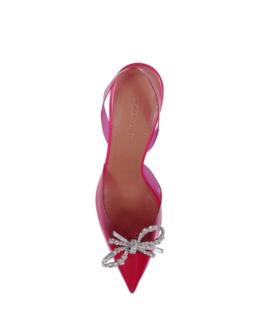 AMINA MUADDI Pink Rosie Crystal-embellished Bow-detailed Pvc Slingback Pumps