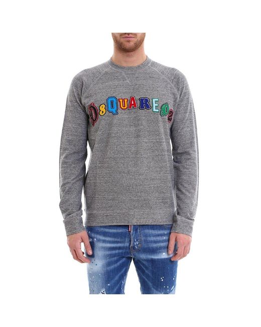 DSquared² Gray Logo Embroidered Crewneck Sweatshirt for men