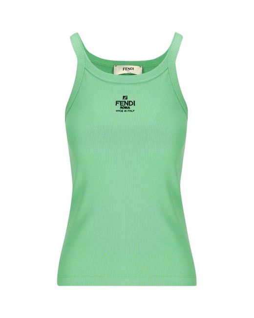 Fendi Green Logo Embroidered Knitted Tank Top