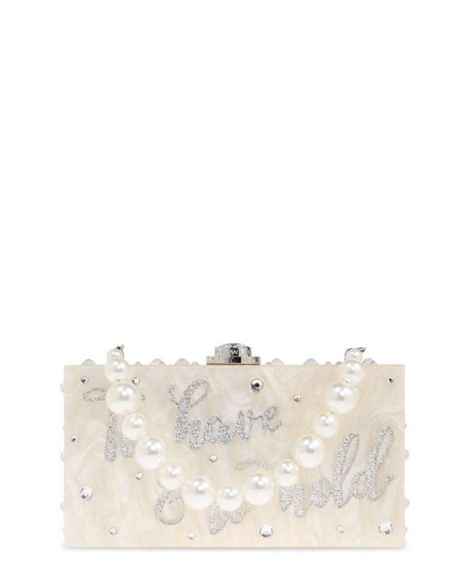 Sophia Webster White Crystal Embellished Clutch Bag