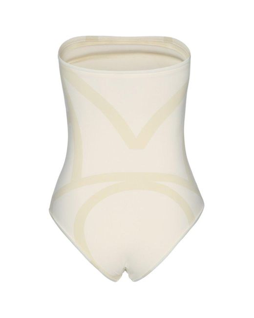Totême  White Monogram Strapless Stretched Swimsuit