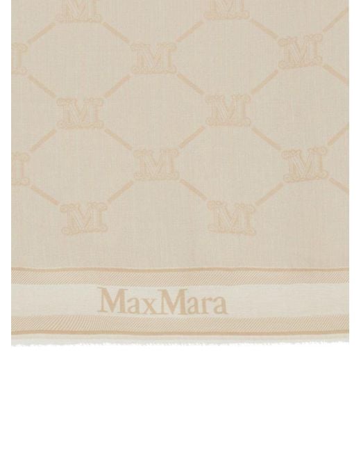 Max Mara Natural Logo Printed Fringed Edge Scarf