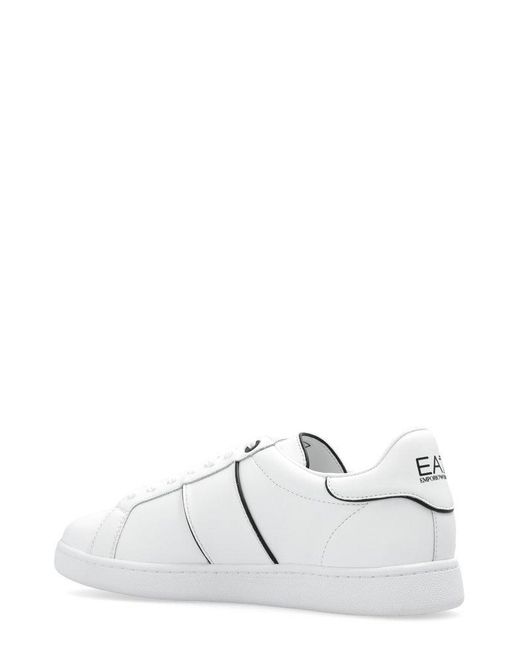 EA7 White Logo-Printed Lace-Up Sneakers