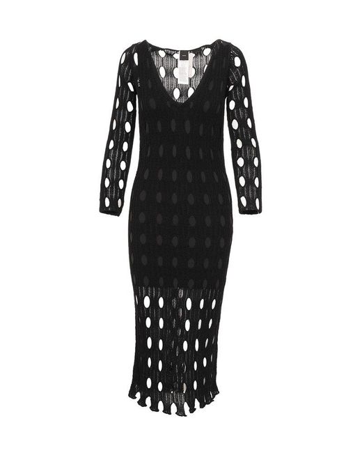 Pinko Black V-neck Striped Maxi Dress