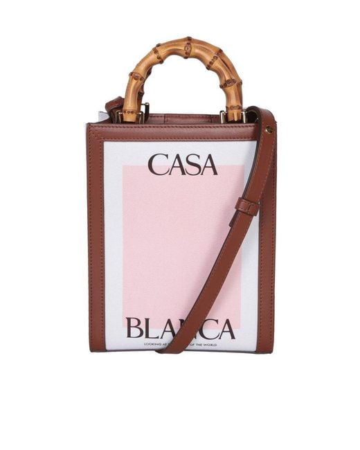 Casablancabrand Pink Logo Printed Mini Casa Tote Bag