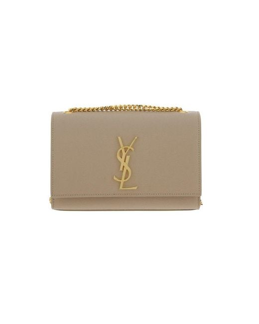 Saint Laurent Logo Plaque Chained Crossbody Bag in Natural Lyst