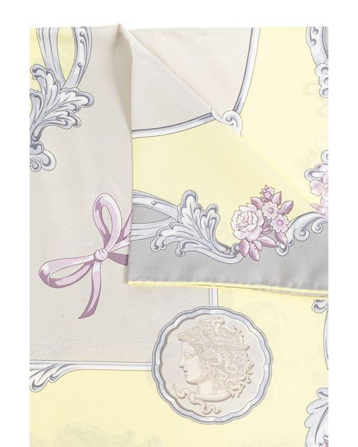 Versace White Silk Scarf With Medusa Cameo Print