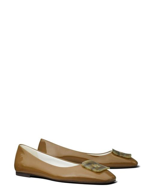Tory Burch Brown Logo Buckle Flats