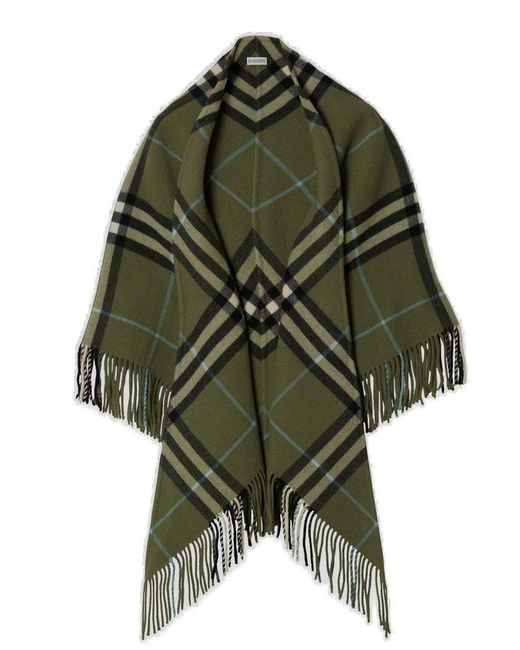 Burberry Green Check Wool Cape