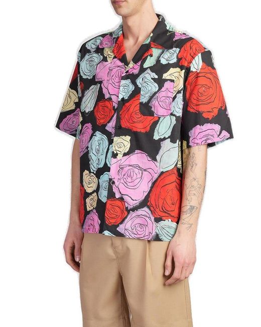 Marni Red Orion Print Poplin Bowling Shirt for men