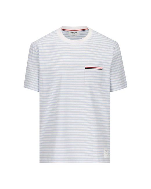 Thom Browne White Stripe-printed Crewneck T-shirt for men