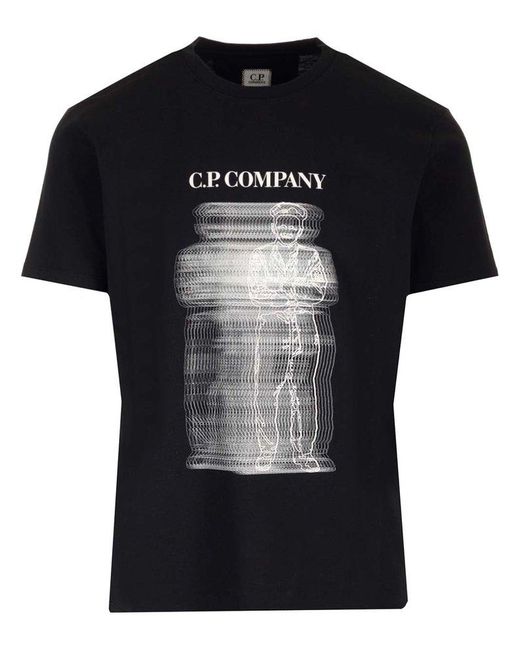 C P Company Black Logo Printed Crewneck T-shirt for men