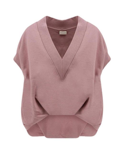 Dries Van Noten Pink Hann V-Neck Short-Sleeved Sweatshirt