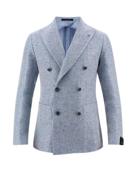 Tagliatore Blue Double-Breasted Twill Blazer for men