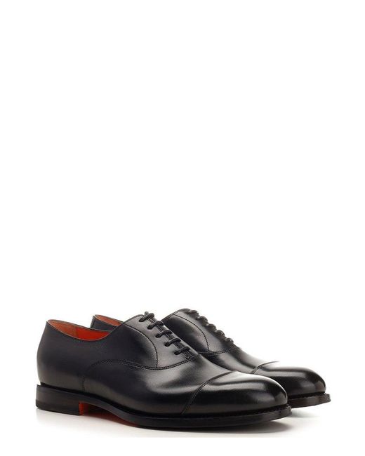 Santoni Black Round Toe Lace-Up Shoes for men
