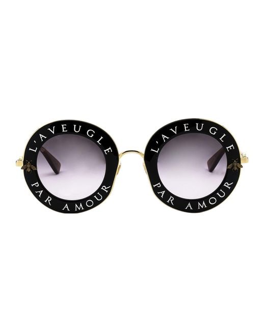 Gucci Slogan Printed Round Sunglasses in Black for - Lyst