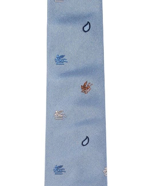 Etro Blue Logo Embroidered Pointed-tip Tie for men