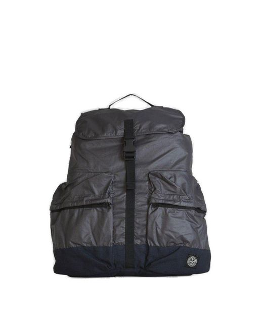 Stone Island Black Ripstop Canvas Backpack for men