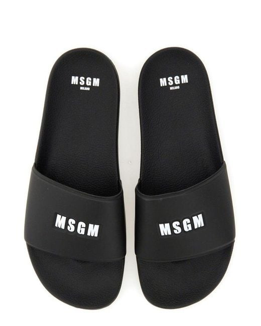 MSGM Black Logo Embossed Slip-on Slides for men