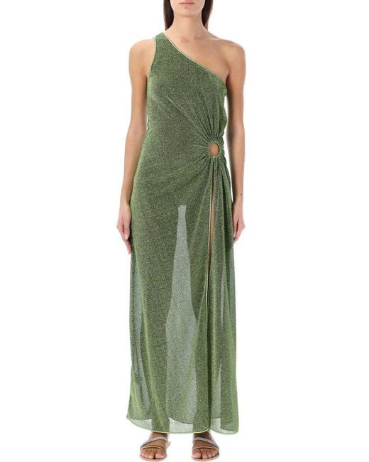 Oseree Green Lumiere One Shoulder Ring Detailed Dress