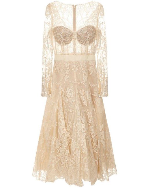 Alexander McQueen White Lace Detailed Flared Midi Dress