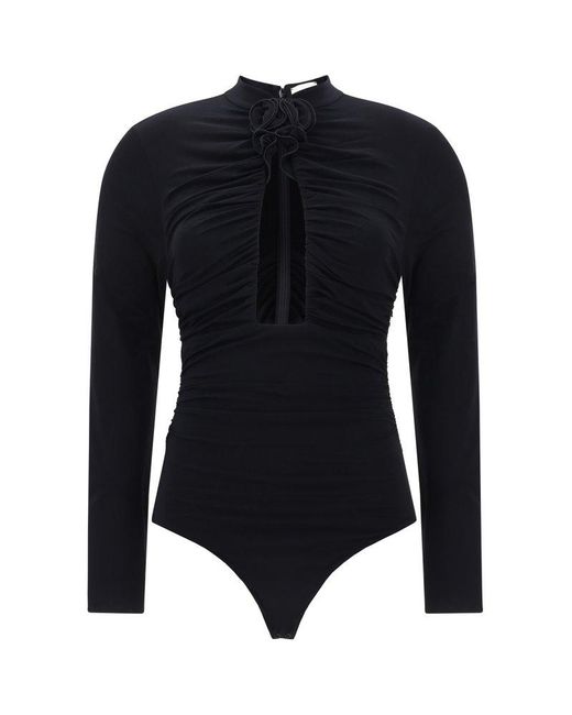 Magda Butrym Black Gathered High-neck Bodysuit