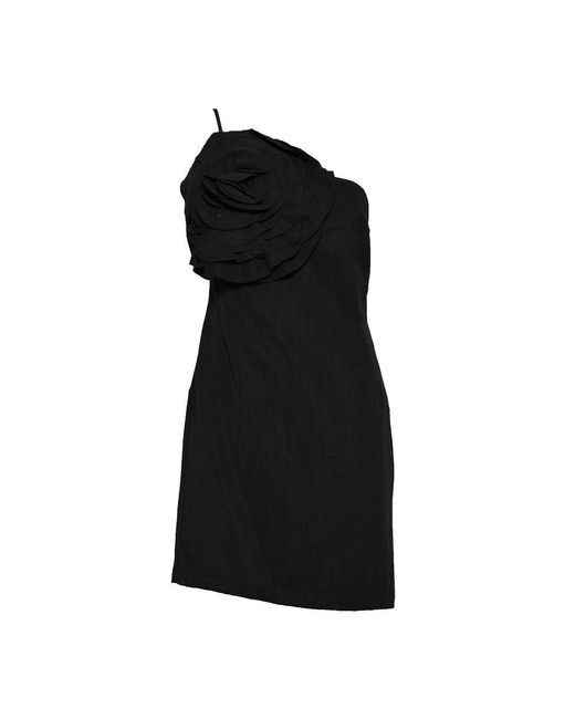 Blumarine Black Rose Patch One-shoulder Mini Dress
