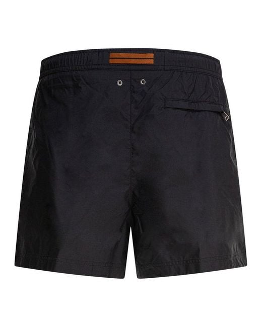 Zegna Black Logo-Embroidered Drawstring Swim Shorts for men