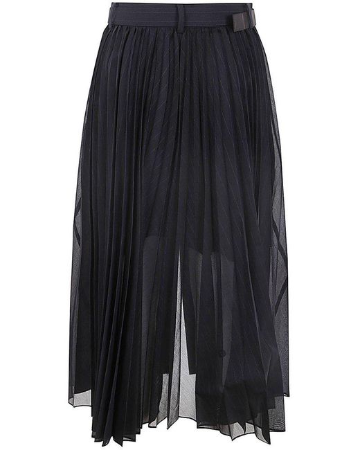Sacai Blue Stripe Belted Midi Skirt