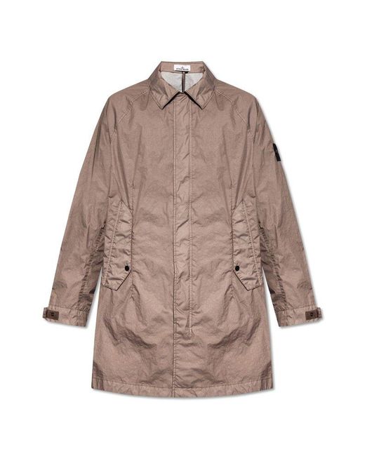 Stone Island Brown Logo Patch Collared Jacket for men