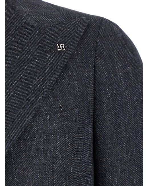 Tagliatore Black Single-Breasted Brooch-Detail Blazer for men