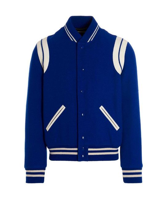 Saint Laurent Blue Teddy Varsity Jacket for men